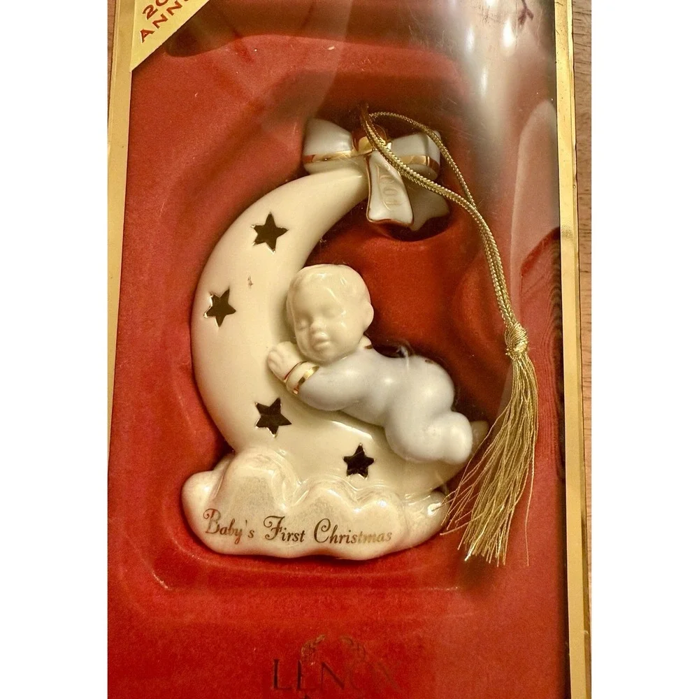 Lenox Babys First Christmas Boy Sleeping on Moon Ornament‎ 2001 Vintage